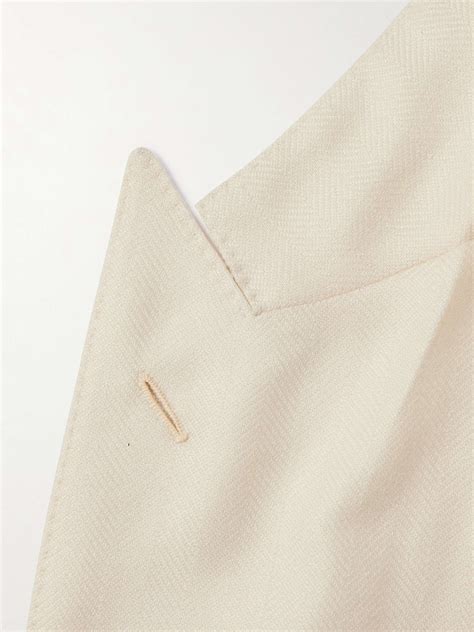 THOM SWEENEY Slim Fit Double Breasted Herringbone Cashmere And Silk