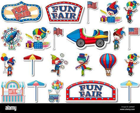 Sticker Set Of Amusement Park And Fun Fair Objects Illustration Stock