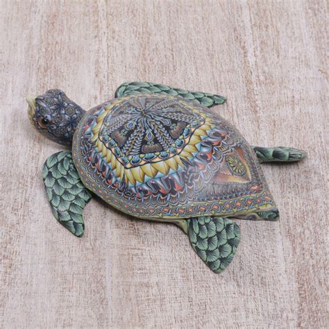 Polymer Clay Sea Turtle Sculpture 45 Inch From Bali Vibrant Sea