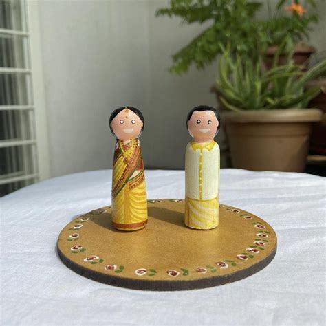 Handmade Peg Doll Couple Cake Topper Tamil Iyengar Couple