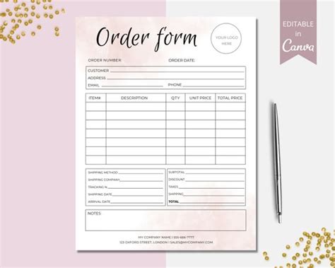 Custom Order Form Template Small Business Order Form Etsy