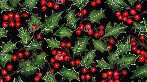 Holly Leaves Decoration With Red Berries Christmas Background With