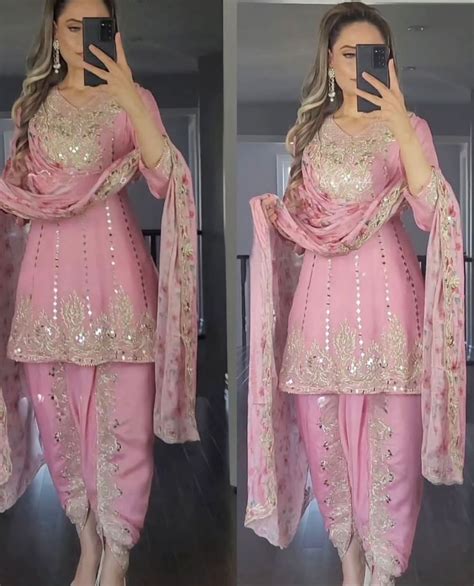 Pink And Brown Punjabi Dhoti Salwar Kameez With Heavy Etsy