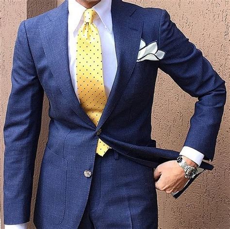 Blue Suit With Yellow Polka Dot Tie Dottie Wedding Suits Men Blue Suit Men Mens Fashion Suits