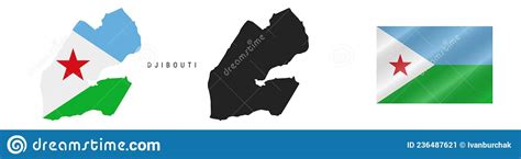 Djibouti Detailed Flag Map Detailed Silhouette Waving Flag Vector