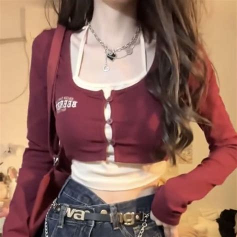 Phong Cách Retro Hot Girl Phong Cách Retro Nữ Áo Thun Nữ Dài Tay Cổ Tròn Thời Trang HànQuần Áo
