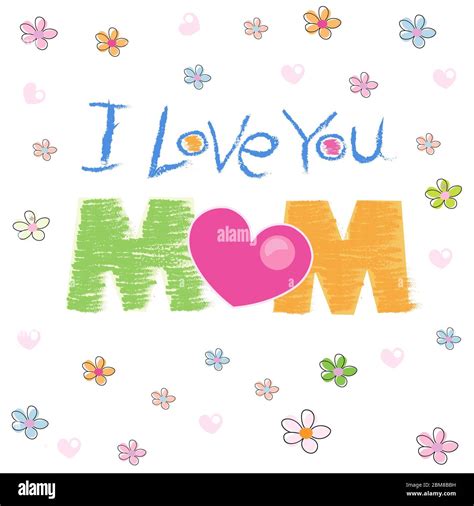 I Love You Mom Greeting Card Hand Drawing Illustration Stock Vector