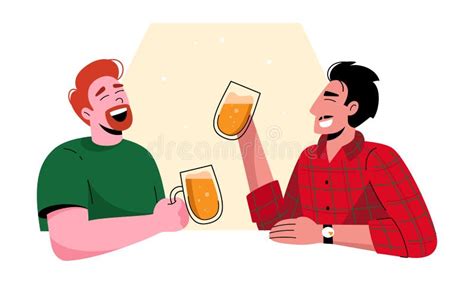 Two Men Are Drinking Beer Flat Vector Illustration Of Having Fun