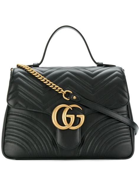 Gucci Gg Marmont Small Chevron Quilted Top Handle Bag With Chain Strap In Black Modesens