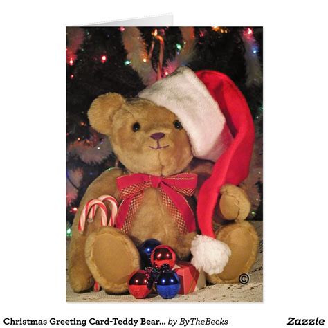 Christmas Greeting Card Teddy Bear In Red Hat Custom Christmas Cards