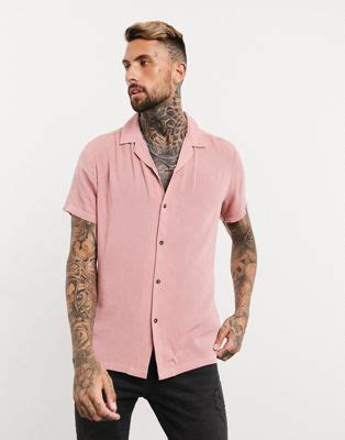 Asos Design Regular Fit Shirt In Crinkle Viscose With Revere Collar In