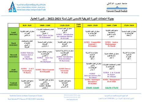 Planning Des Examens D’automne 2021 2022 Session Normale S1 Seg Dlf And Dla Fsjesj