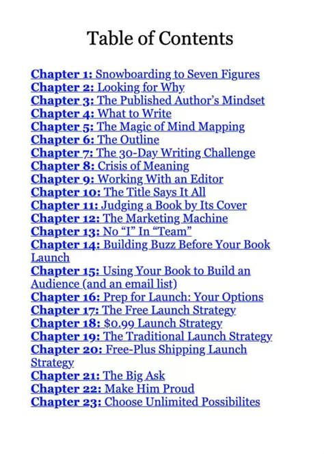 Book Table Of Contents Example