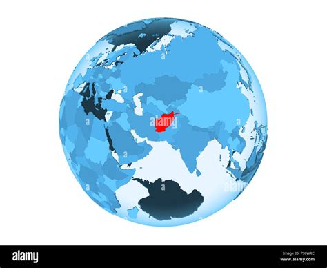 Afghanistan Highlighted In Red On Blue Political Globe With Transparent