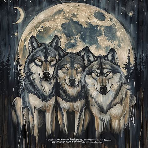 Enchanting Wolf Pack Shower Curtain Ultrarealistic Farmhouse Scene