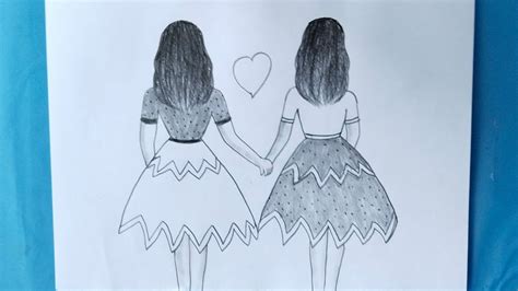 Best Friend Drawing Drawing Girls Best Friend Pencil Sketch Step