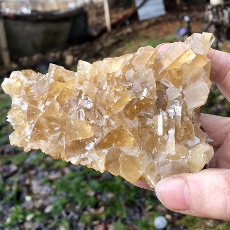 Golden Yellow Honey Cubic Calcite Crystal Cluster Specimen