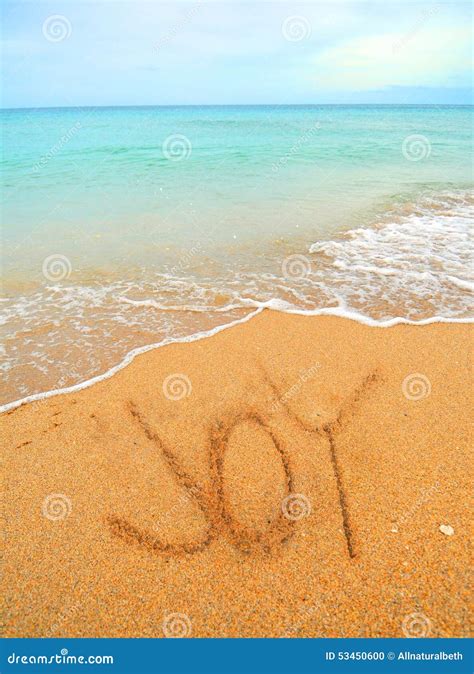 Joy Written In The Sand Stock Photo Image Of Waves Travel 53450600