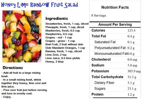 Honey Lime Rainbow Fruit Salad Honey Lime Salad Nutrition Facts Rainbow Fruit