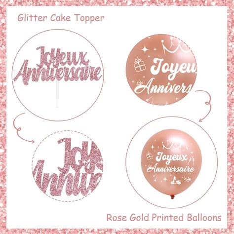 «Cheereveal Rose Gold Joyeux Anniversaire Balloons Kit Glitter Joyeux ...