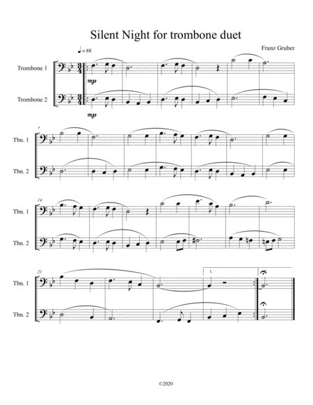 Silent Night Trombone Duet Arr B C Dockery By Franz Gruber Sheet Music For Trombone Duet At