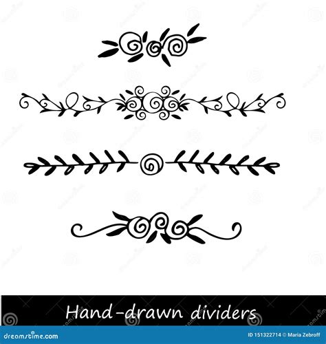 Hand Drawn Vector Dividers Lines Borders And Laurels Set Doodle