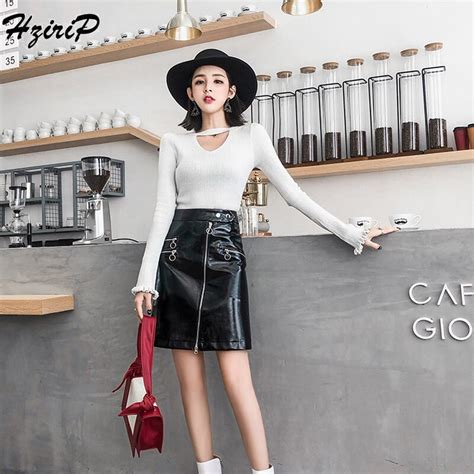 Hzirip Basic Skirts 2018 Spring New Pu Faux Leather Skirt Women Autumn