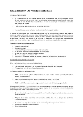 TEMA 7 TURISMO Y LAS PRINCIPALES AMENAZAS Pdf