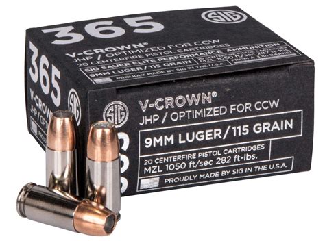 Sig Sauer E9MMA136520 Elite V Crown 9mm Luger 115 Gr Jacketed Hollow