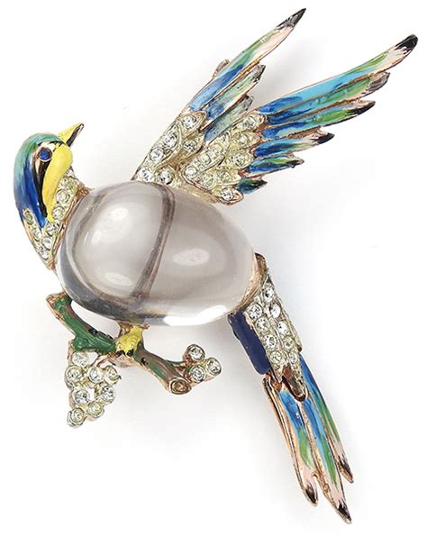 Corocraft Sterling Gold Pave And Enamel Jelly Belly Lovebird On A