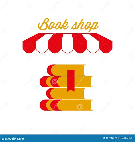 Book Shop Sign Emblem Red And White Striped Awning Tent Vector