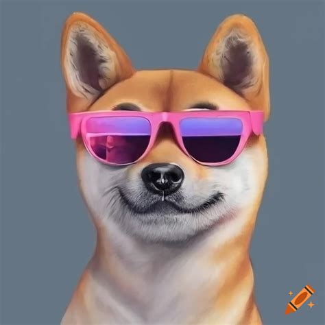 Hyper Realistic Portrait Of A Shiba Inu In Pink Sunglasses