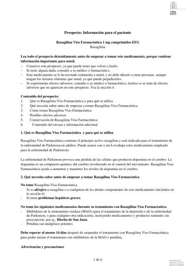 Prospecto Información para el paciente Rasagilina Viso Farmacéutica 1