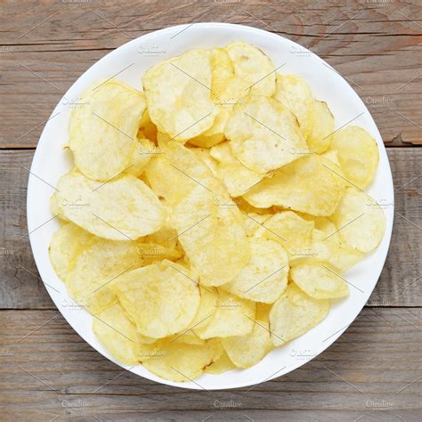 Potato Chips In Bowl Close Up High Quality Food Images Creative Market