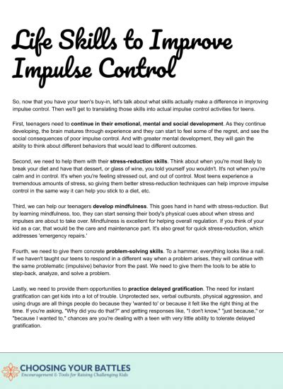 Impulse Control Activities And Worksheets Worksheets Master