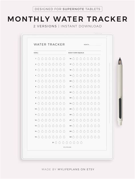 Monthly Water Tracker 31 Day Water Challenge Hydration Tracker Water