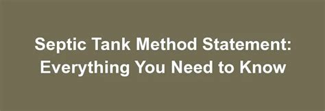 Septic Tank Method Statement Everything You Need To Know