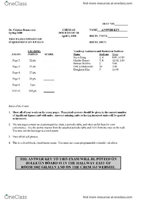 Chem Midterm Exam Oneclass