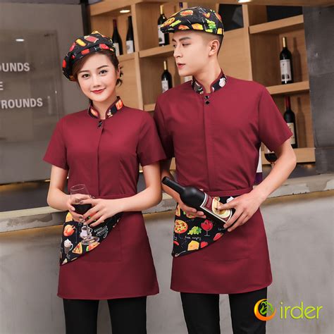 Irder Short Sleeve Summer Print Hotel Restaurant Waiter Waitress Uniforms