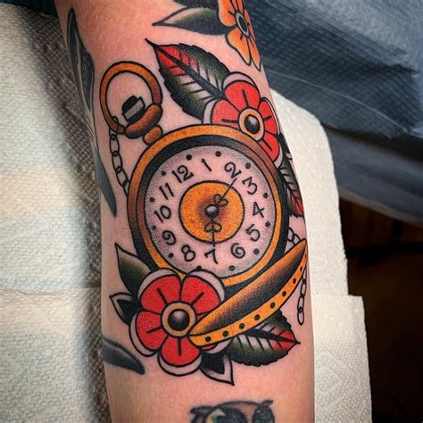 Pocket watch traditional tattoo | Traditional tattoo clock, Pocket ...