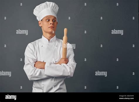 Man In Chef S Uniform Items For Cooking Food Gourmet Professional Stock