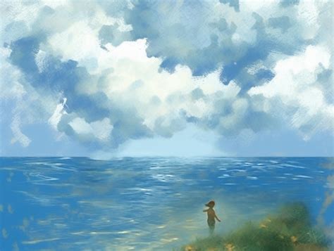 Premium Photo Painting Of A Boy Standing On A Hill Looking Out At The