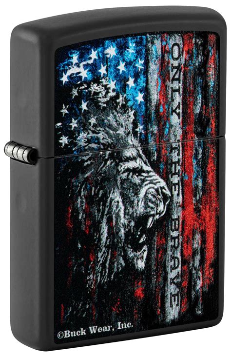 Zippo Lighter Lion And Flag Only The Brave Black Matte 81501 Lucas Lighters