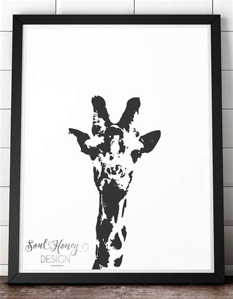 Black And White Giraffe Art Portrait Nursery Wall Art Decor Etsy