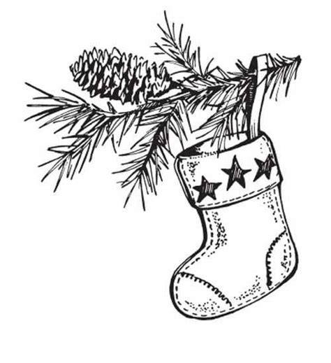 Coloriage Botte de Noël sur une branche darbre