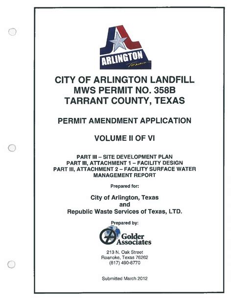 PDF CITY OF ARLINGTON LANDFILL MWS PERMIT NO III Site