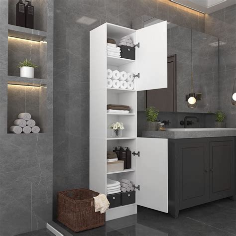 Tall Bathroom Cabinet Narrow Linen Tower Cabinet With Doors