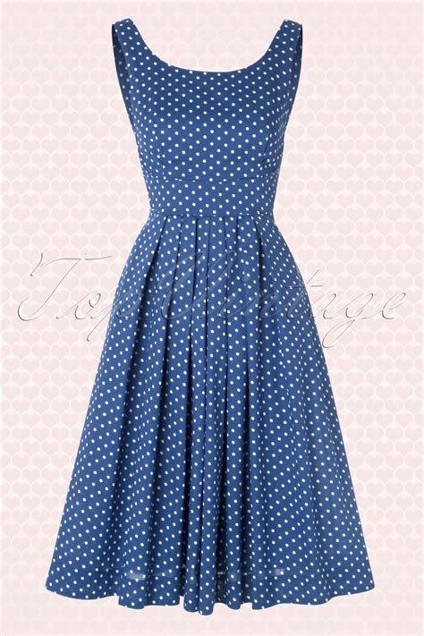 50s Isobel White Polkadot Dress In Navy