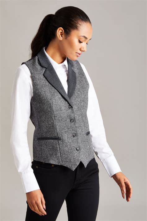 Sj Womens Tweed Waistcoat Grey Tweed Sj