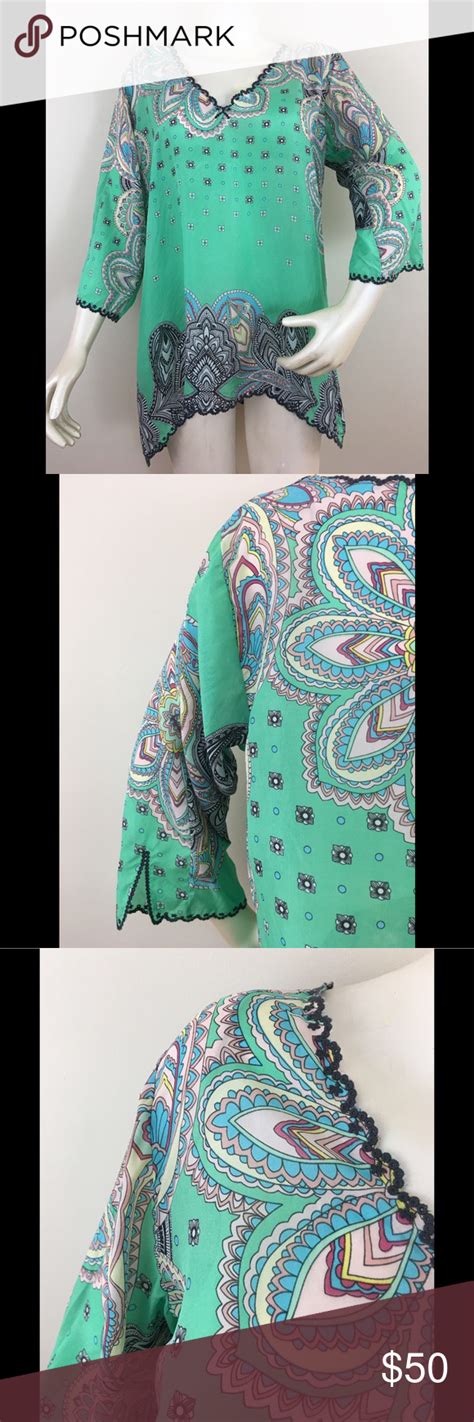 Sold Johnny Was Silk Boho Paisley Tunic Top Johnny Was Womens 34 Sleeve Green Boho Tunic Top